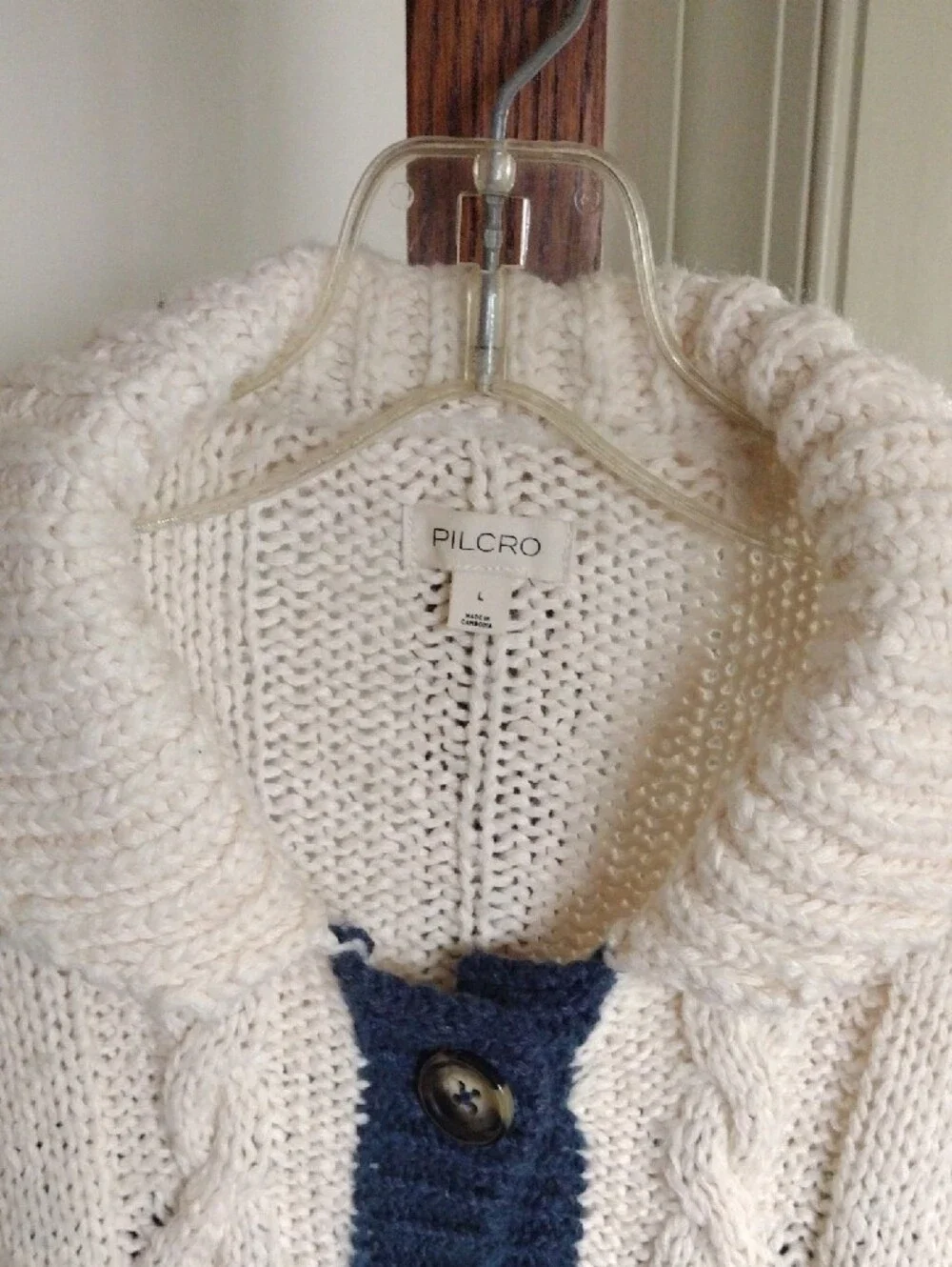 Anthropologie Pilcro Two-Tone Cable Knit Cardigan Sweater- Navy and Cream